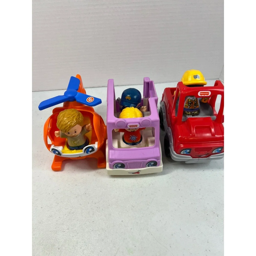 Fisher Price Little People Vehicle Lot Pickup Truck Ice Cream Truck Helicopter